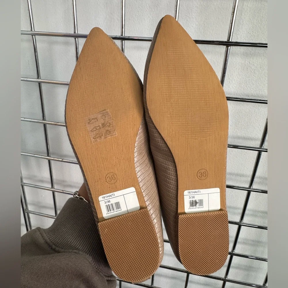 Dune London Haiti Taupe Croc Embossed Pointed Toe Ballet Flats Womens Size 36 6